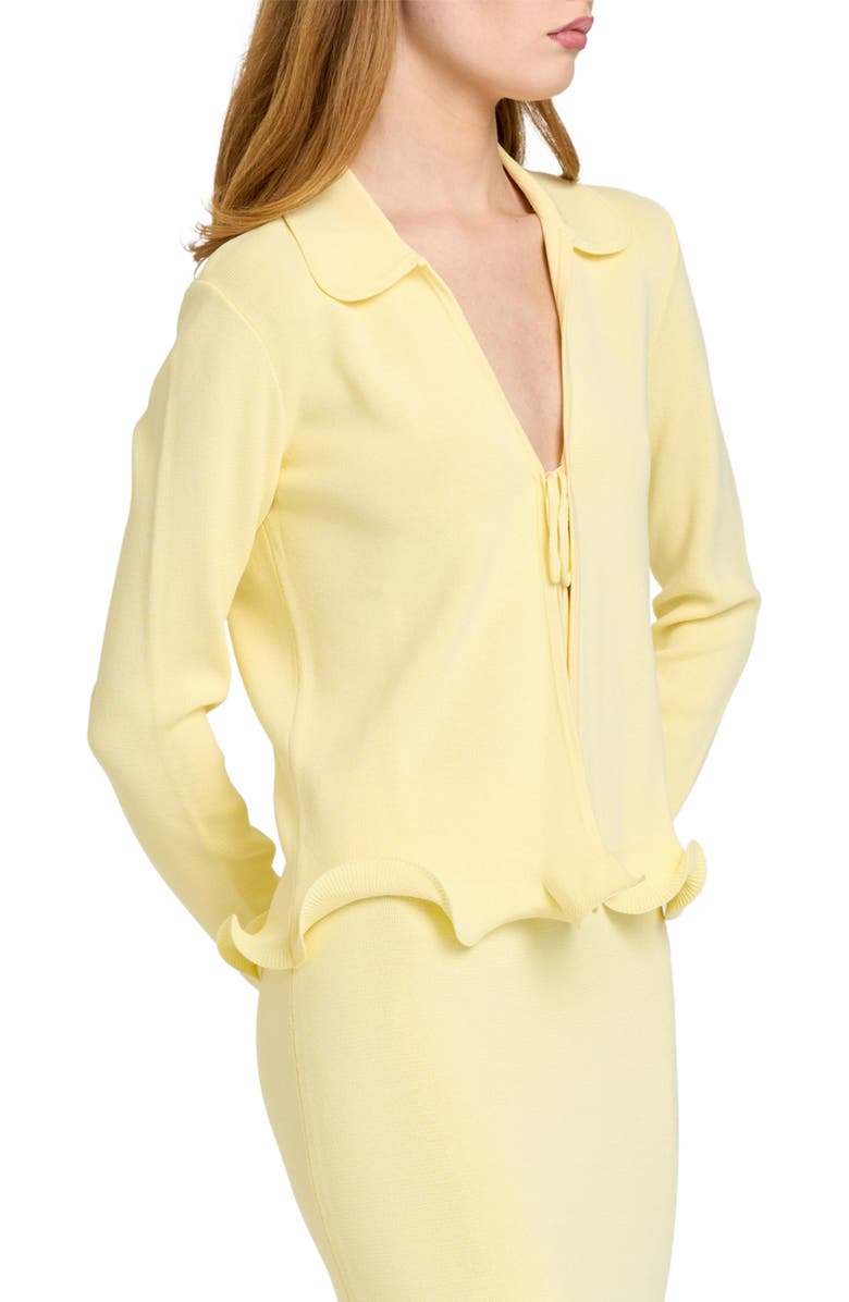 WAYF Isla Ruffle Tie Front Cardigan, Alternate, color, Yellow