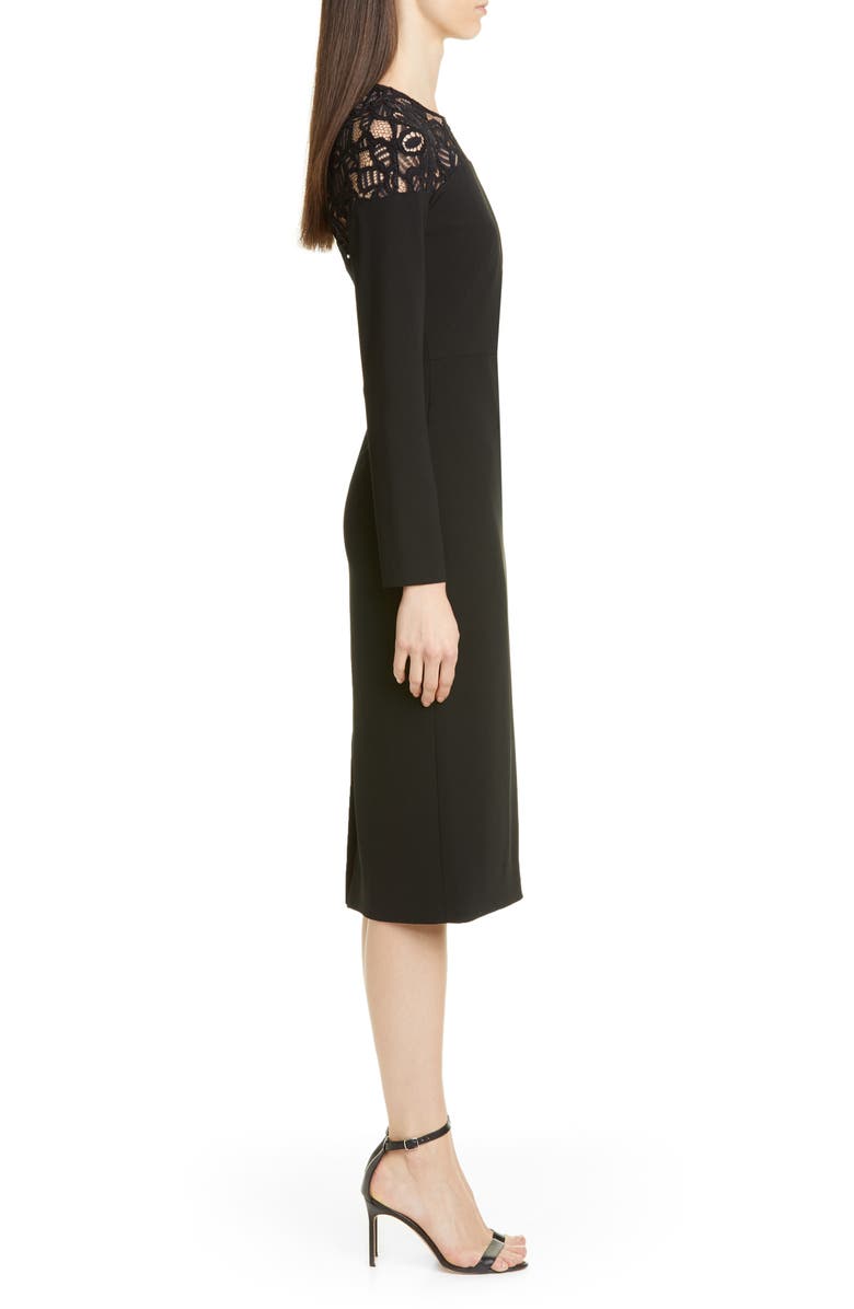 Lela Rose Lace Yoke Long Sleeve Midi Sheath Dress, Alternate, color, 