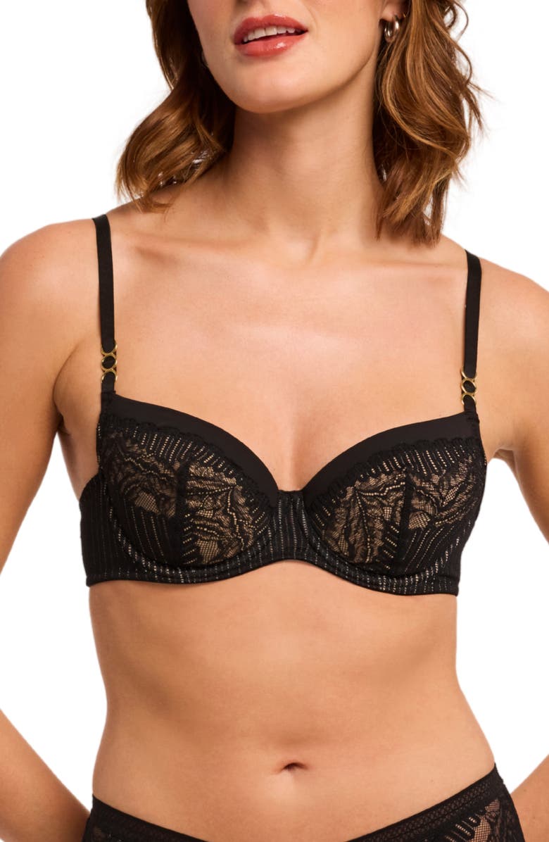 Montelle Intimates Temptation Padded Underwire Demi Bra, Main, color, Black/Sand