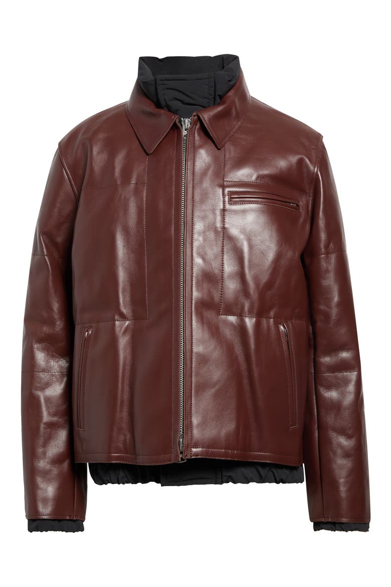 Layered Leather Puffer Jacket, Main, color, BROWN/ BLACK