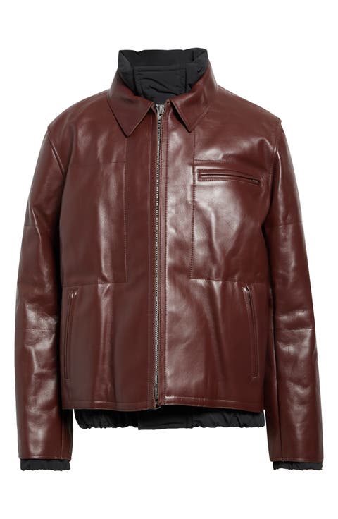 Layered Leather Puffer Jacket