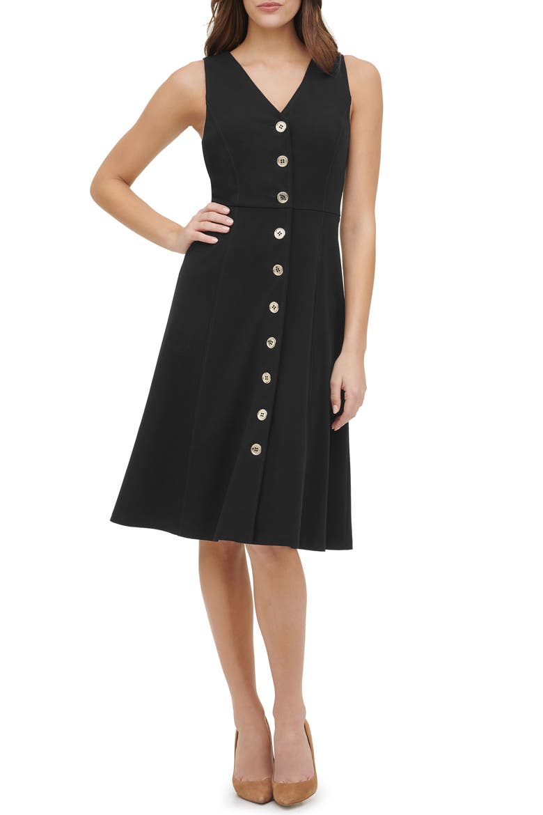 Sleeveless Scuba Crepe Button Front Dress, Main, color, BLACK