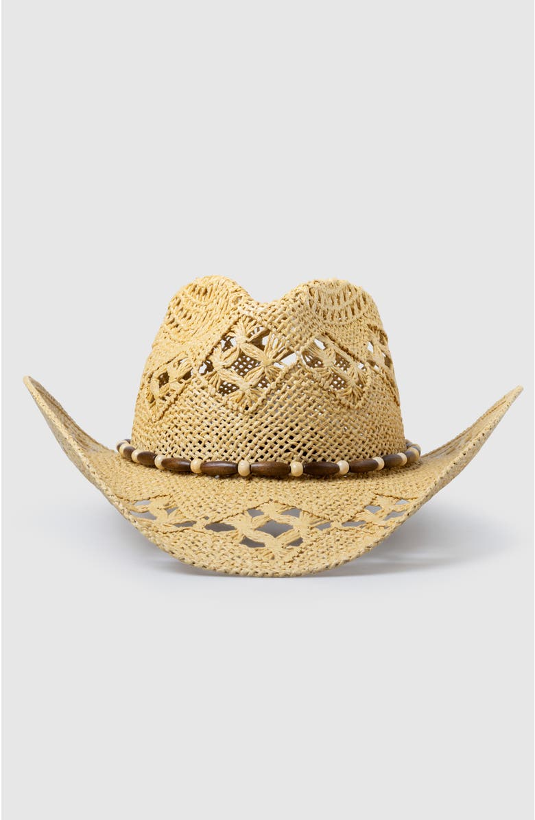 Manela Twister Legacy  Handwoven Straw Sun Hat - Bohemian Summer Cowboy Hat, Main, color, Ochre  / Beige