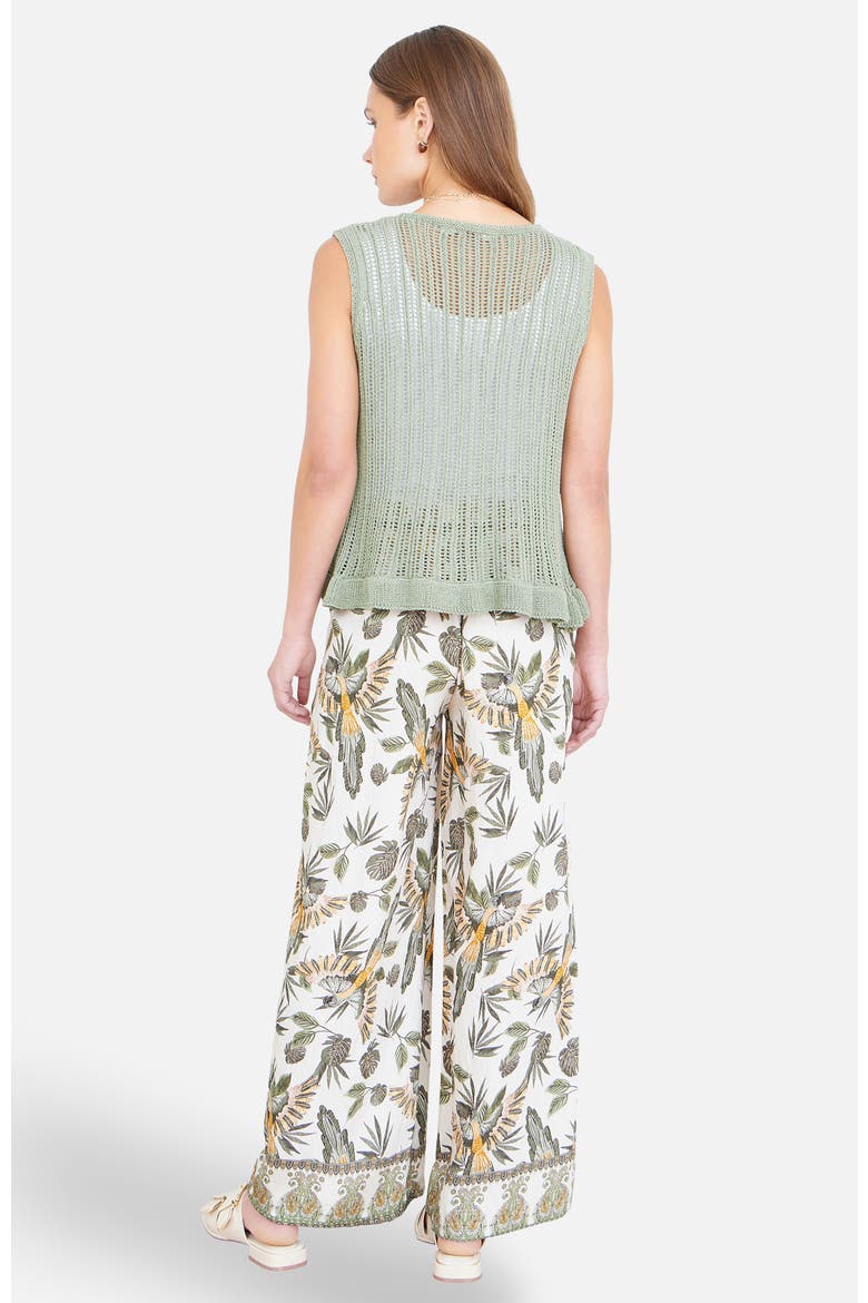 Bird Print Viscose Wide Leg Trousers, Alternate, color, Green