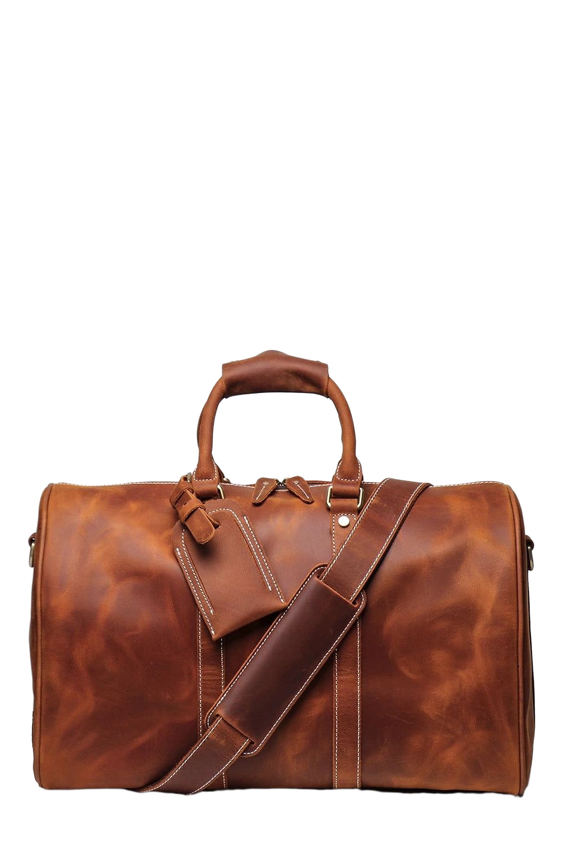 STEEL HORSE LEATHER The Brandt Weekender | Small Leather Duffle Bag, Main, color, Brown