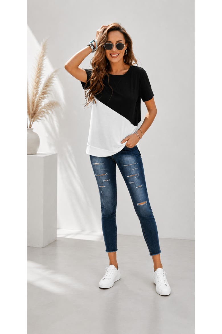Colorblock Side-Slit Relaxed Fit Tunic Tee, Alternate, color, Black