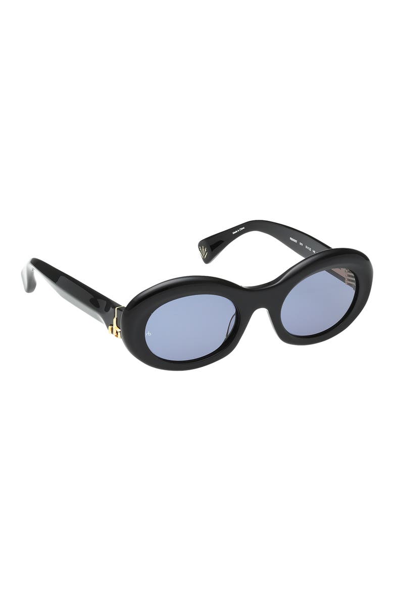 51mm Oval Sunglasses, Alternate, color, SHINY BLACK / DARK NAVY LENSES