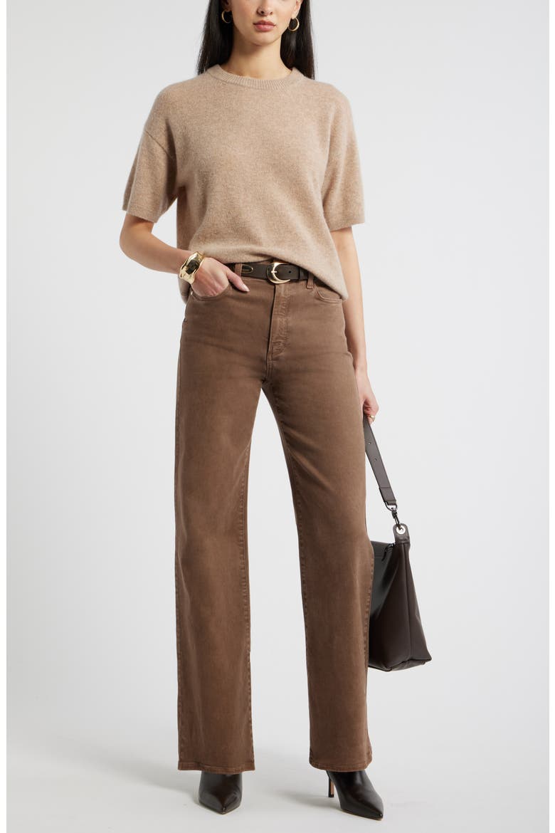 Short Sleeve Cashmere Sweater, Alternate, color, TAN CAMEL DARK HEATHER