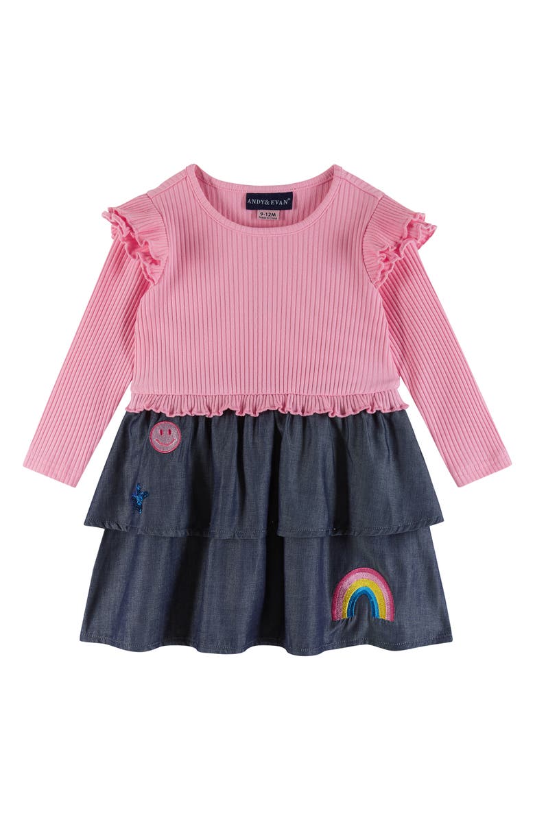 Andy & Evan Rainbow Rib Dress & Bloomers, Alternate, color, Pink Chambray