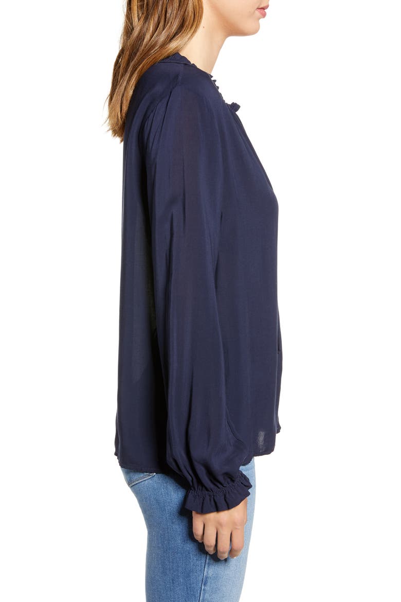 Ruffle Tie Neck Top, Alternate, color, POSTMAN BLUE