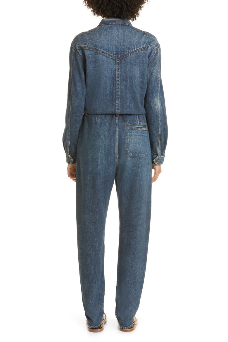 Miramar Belted Cotton Denim Jumpsuit, Alternate, color, MEL
