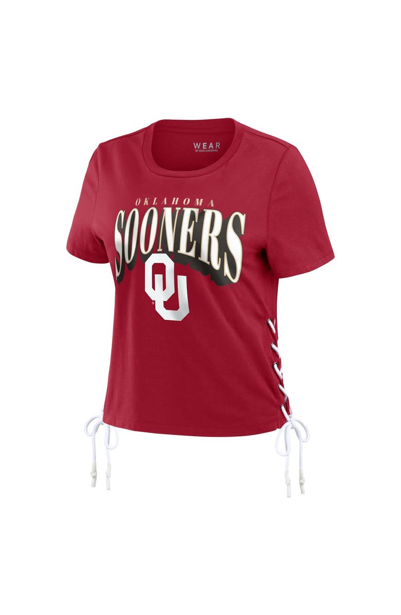 WEAR by Erin Andrews Women's WEAR by Erin Andrews Crimson Oklahoma Sooners Side Lace-Up Modest Crop T-Shirt, Alternate, color, Crimson