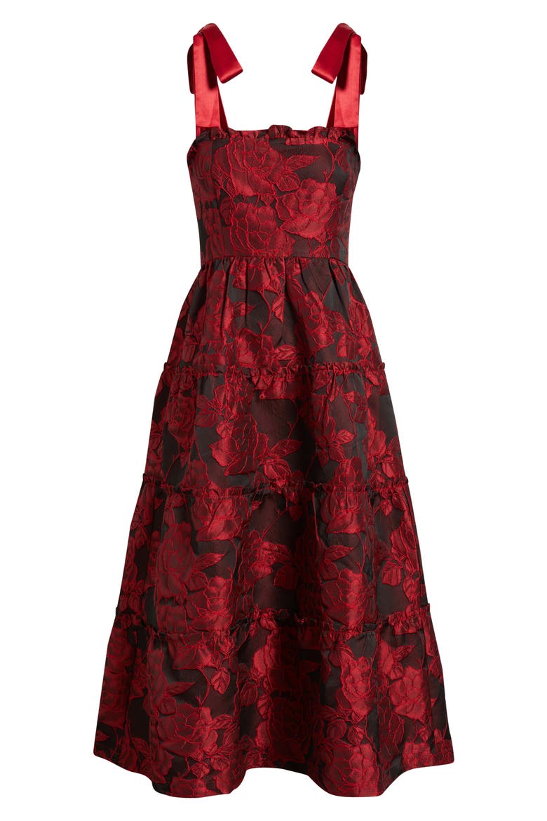 Floral Jacquard Sleeveless Dress, Alternate, color, RED