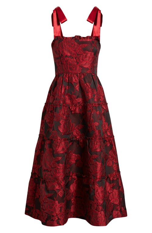 Zoe And Claire Floral Jacquard Sleeveless Dress In Red
