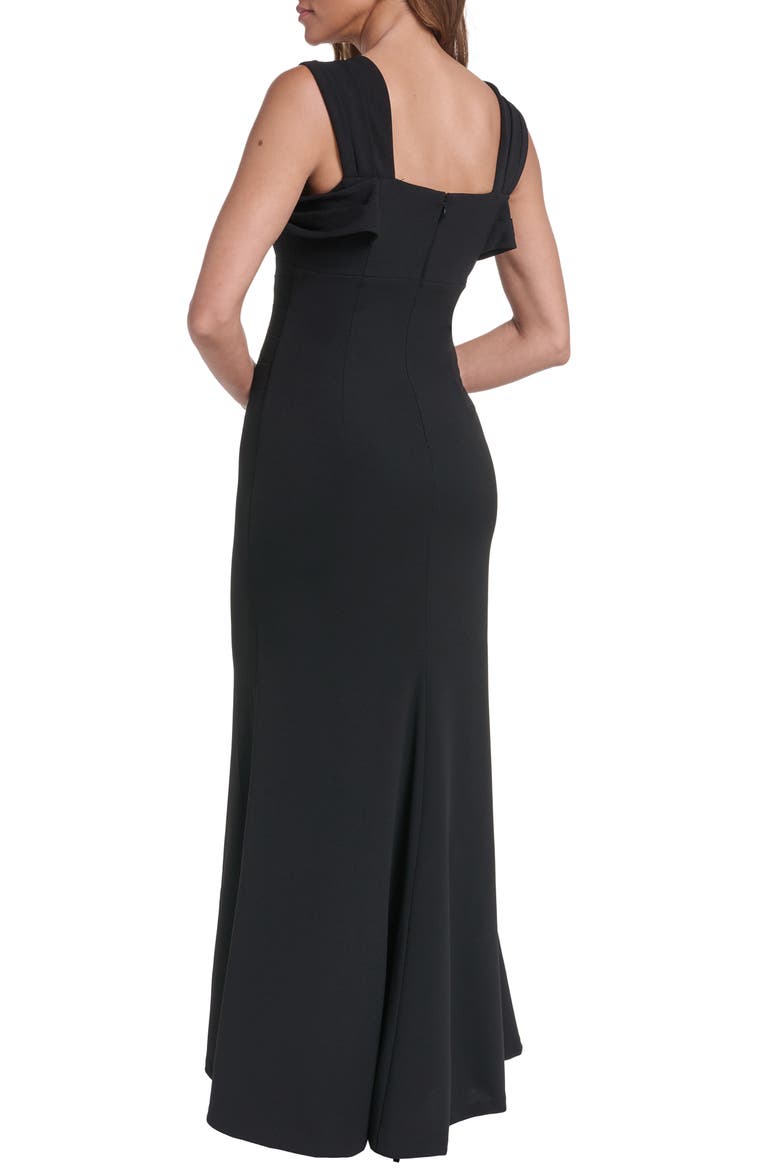 Drape Detail Stretch Crepe Mermaid Gown, Alternate, color, BLACK