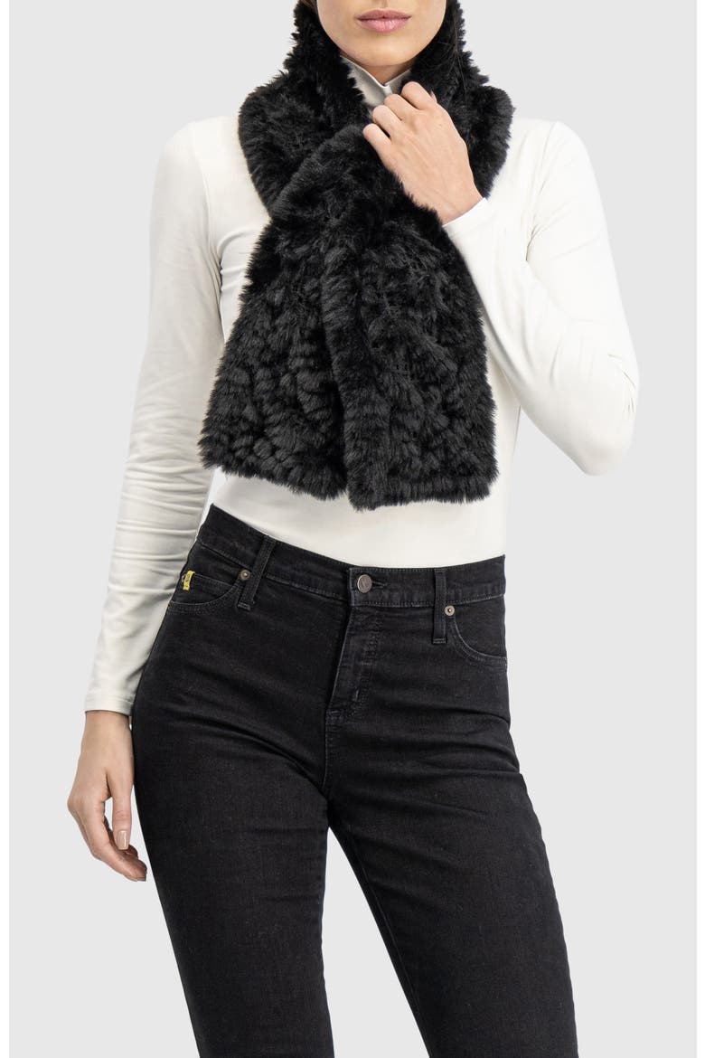 Fur-Free Rex Rabbit (Faux Fur) Knit Pull-Through Scarf, Alternate, color, BLACK