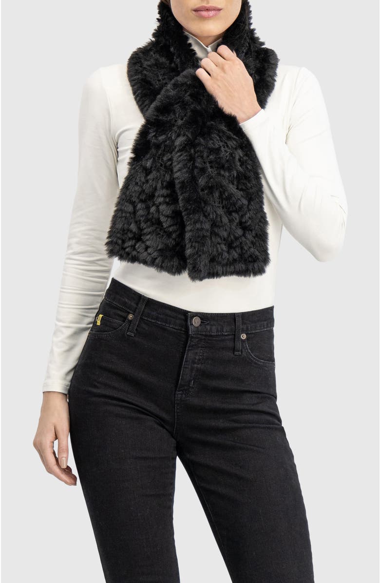 Lyla Grant Fur-Free Rex Rabbit (Faux Fur) Knit Pull-Through Scarf, Alternate, color, Black