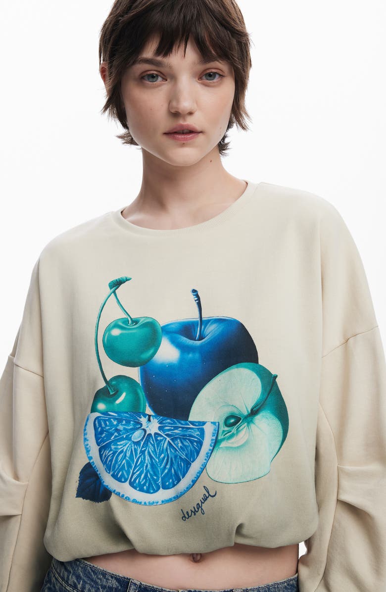 Desigual Bubble Hem Crop Graphic Sweatshirt, Alternate, color,