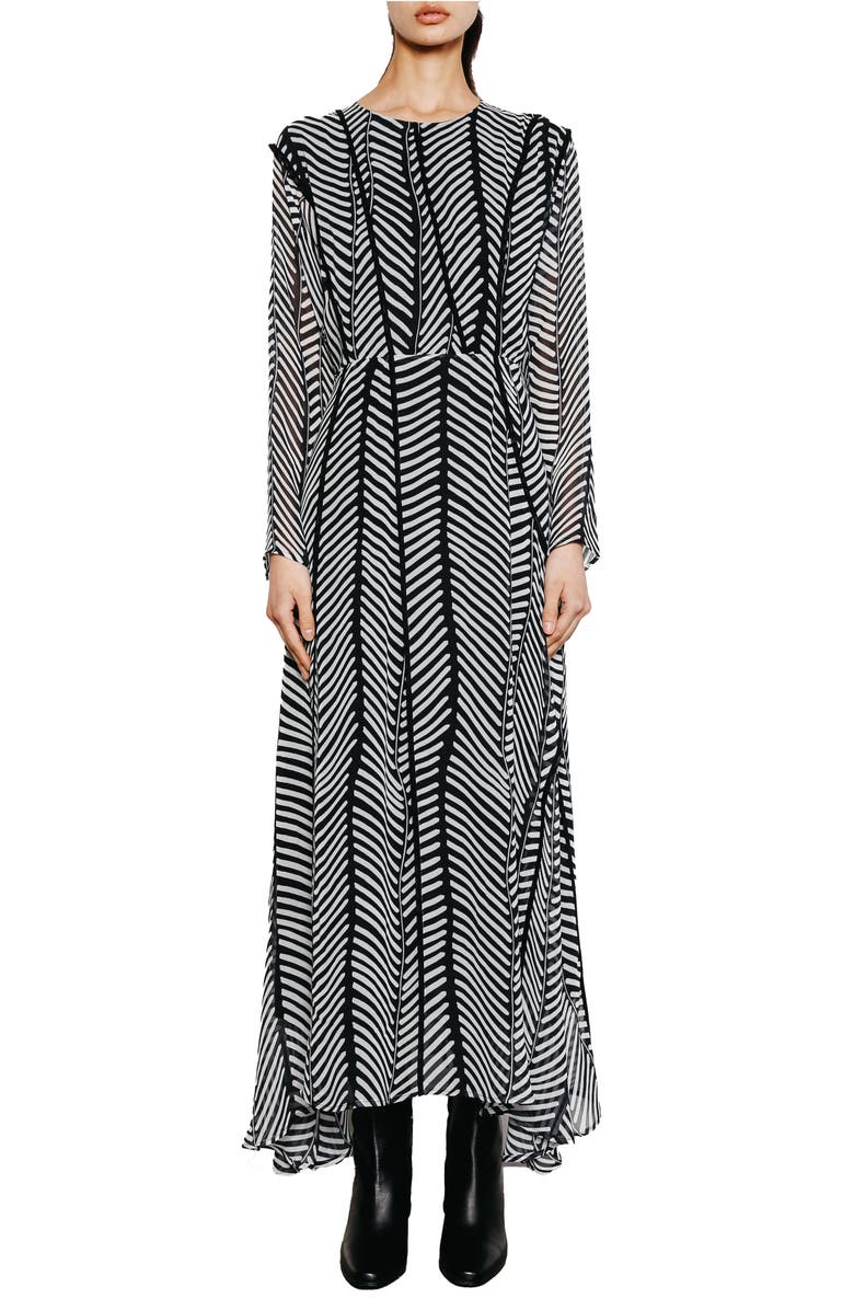 Du Paradis Mila Chevron Stripe Long Sleeve Maxi Dress, Main, color, 