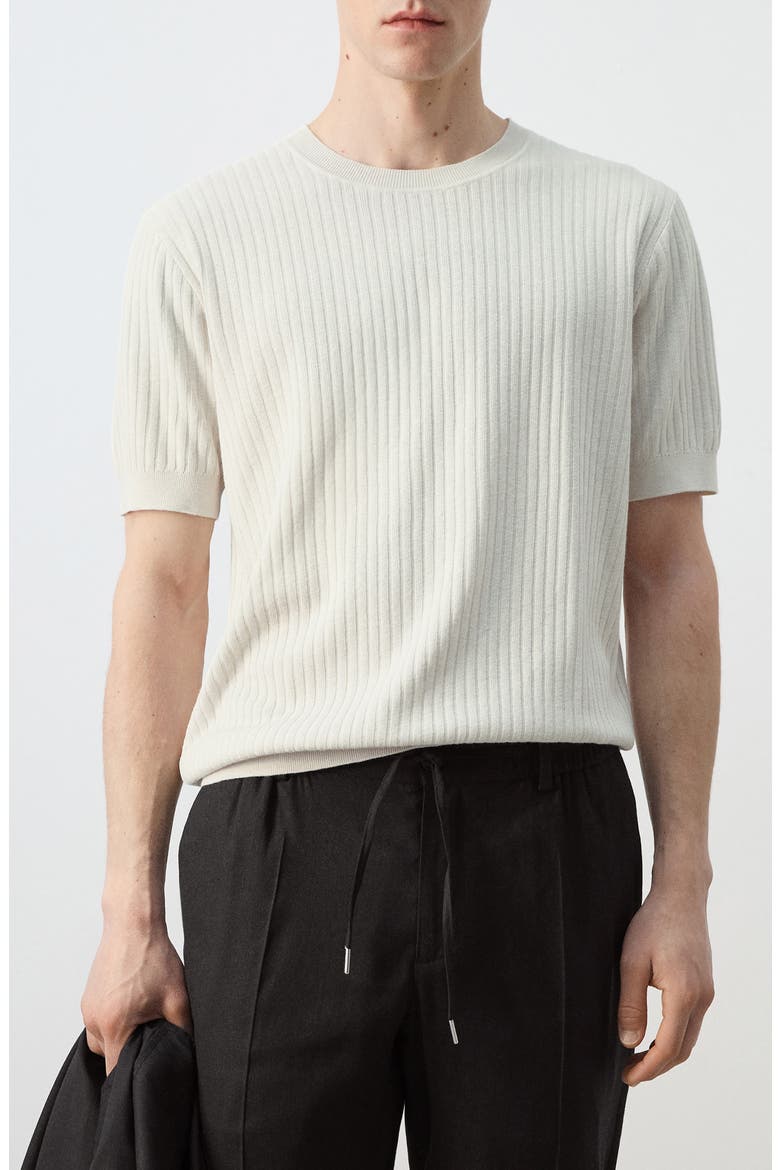 Short Sleeve Cotton & Modal Rib Top, Main, color, SAND