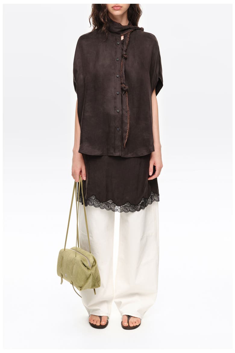 Knotted neckline cape shirt, Alternate, color, WASHED BLACK