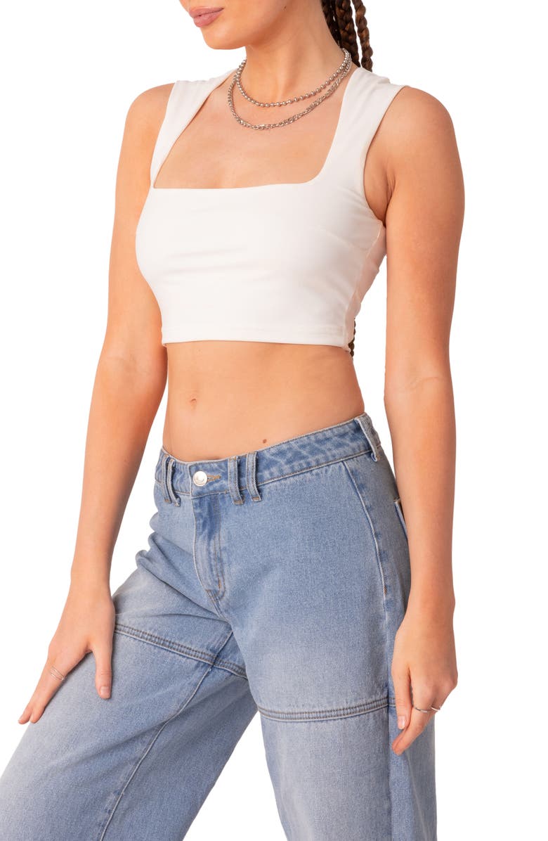 EDIKTED It Girl Square Neck Crop Tank, Alternate, color, White