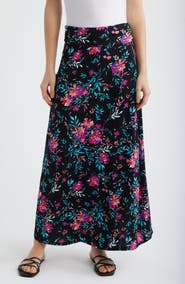 Loveappella Roll Top Floral Print Maxi Skirt