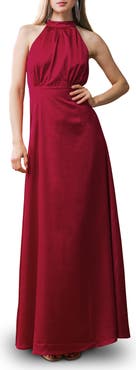 FLYING TOMATO Tie Neck Satin Maxi Dress