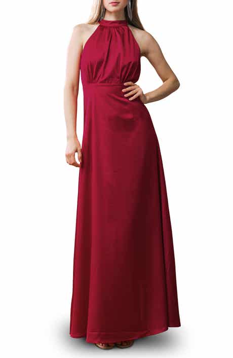 FLYING TOMATO Tie Neck Satin Maxi Dress