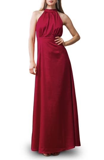 Flying Tomato Tie Neck Satin Maxi Dress In Red