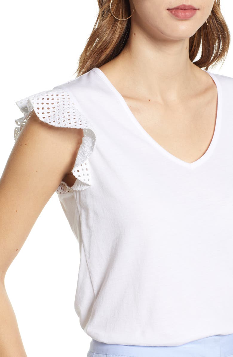 1901 Ruffle Sleeve Cotton Blend Top, Alternate, color, 