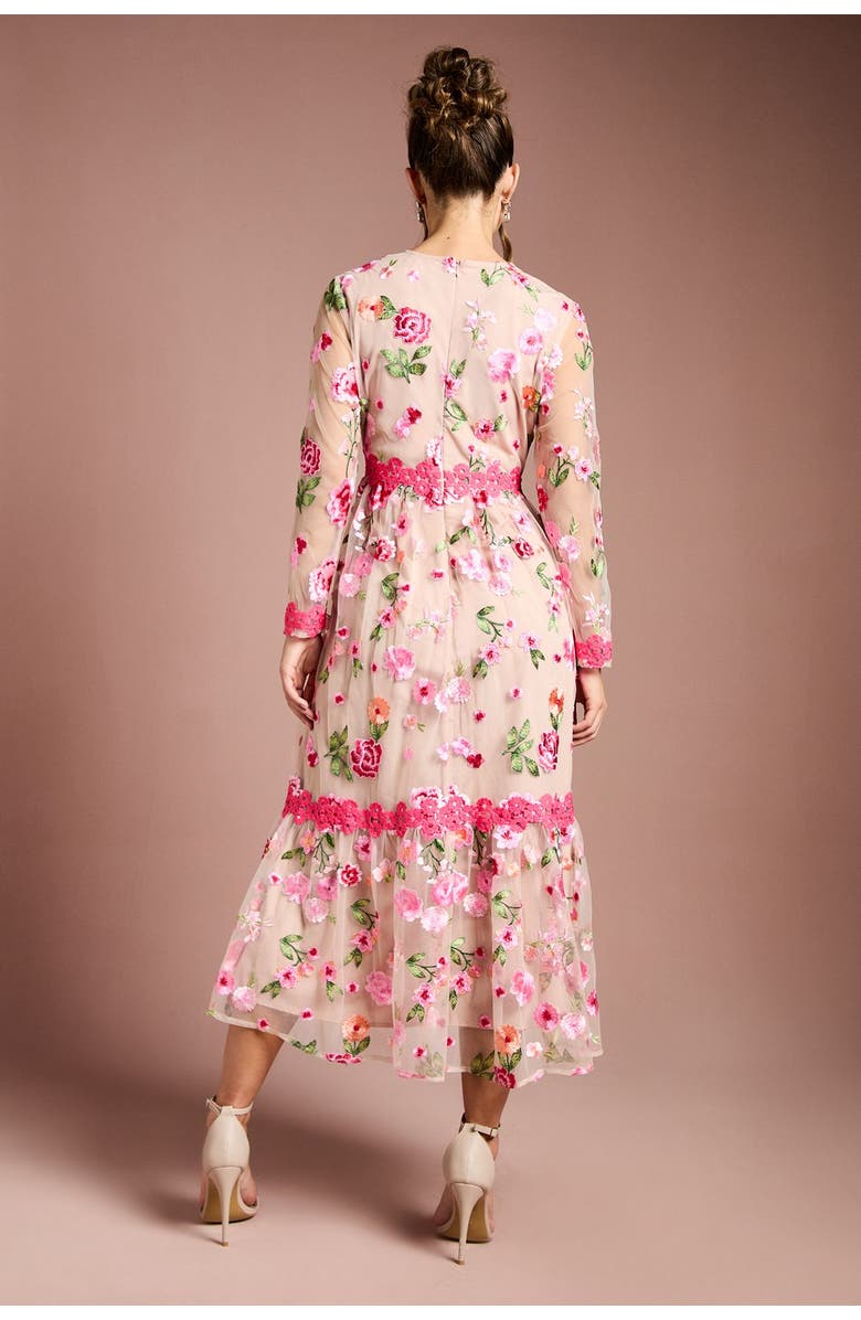 Coast Embroidered Floral Midi Dress, Alternate, color, Nude
