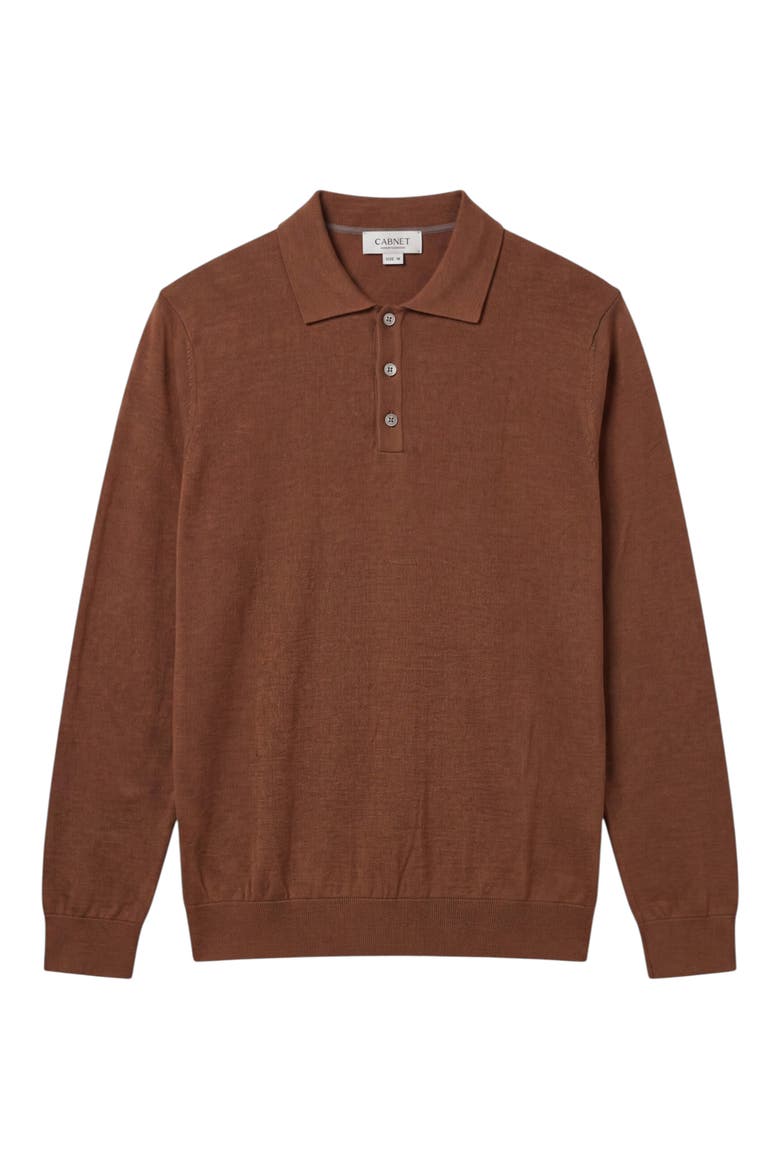Lightweight Merino Wool Three-Button Polo, Alternate, color, COGNAC