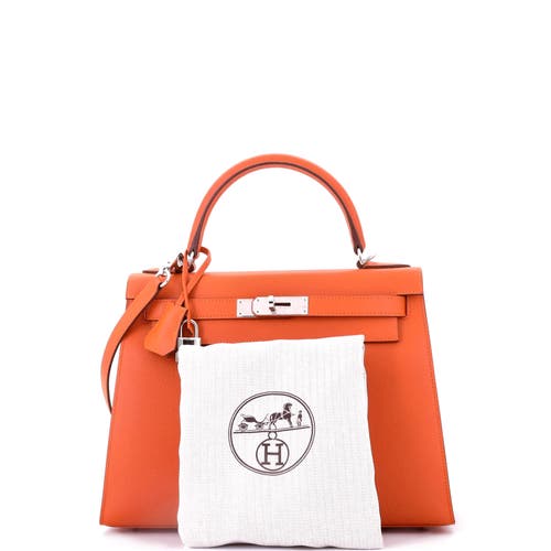 Pre-owned Hermes  Hermes Kelly Handbag Orange Epsom With Palladium Hardware 28 In Orange