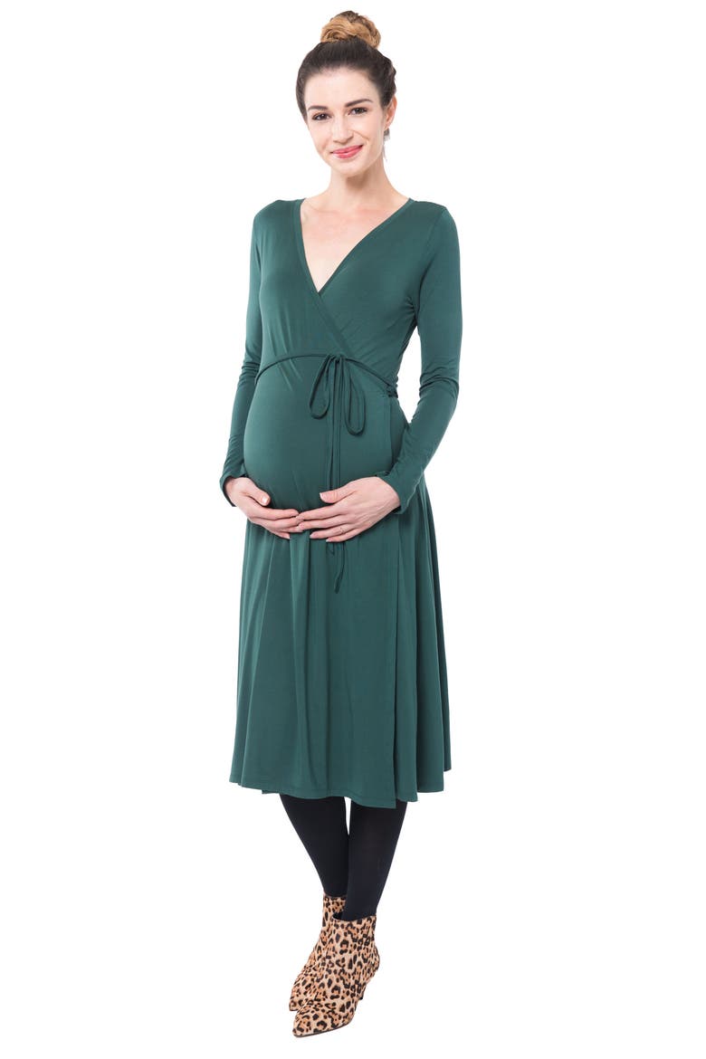 Tessa Long Sleeve Jersey Maternity/Nursing Wrap Dress, Alternate, color, FORREST GREEN
