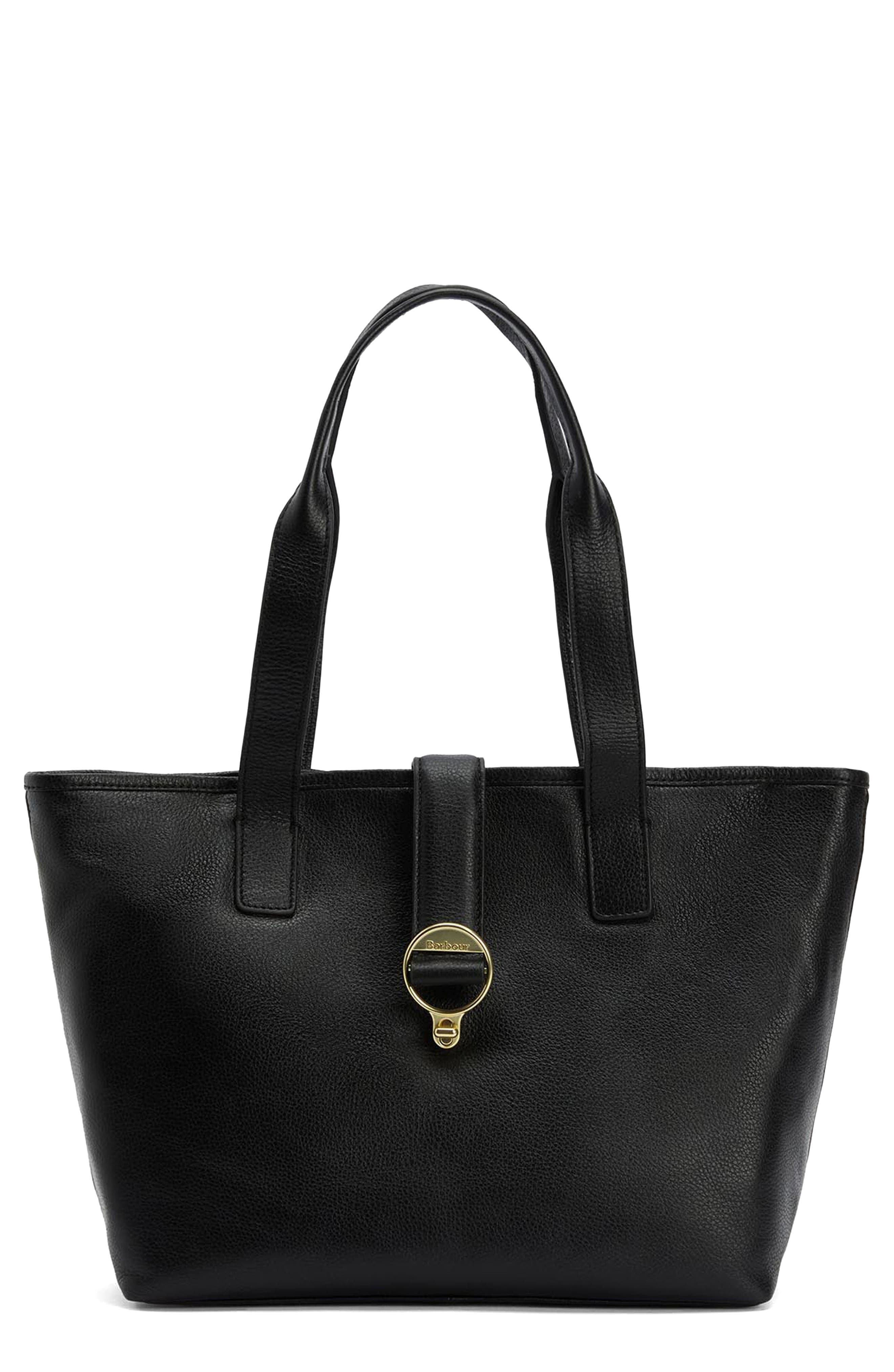 Barbour Alder Leather Tote Bag, Main, color, Black