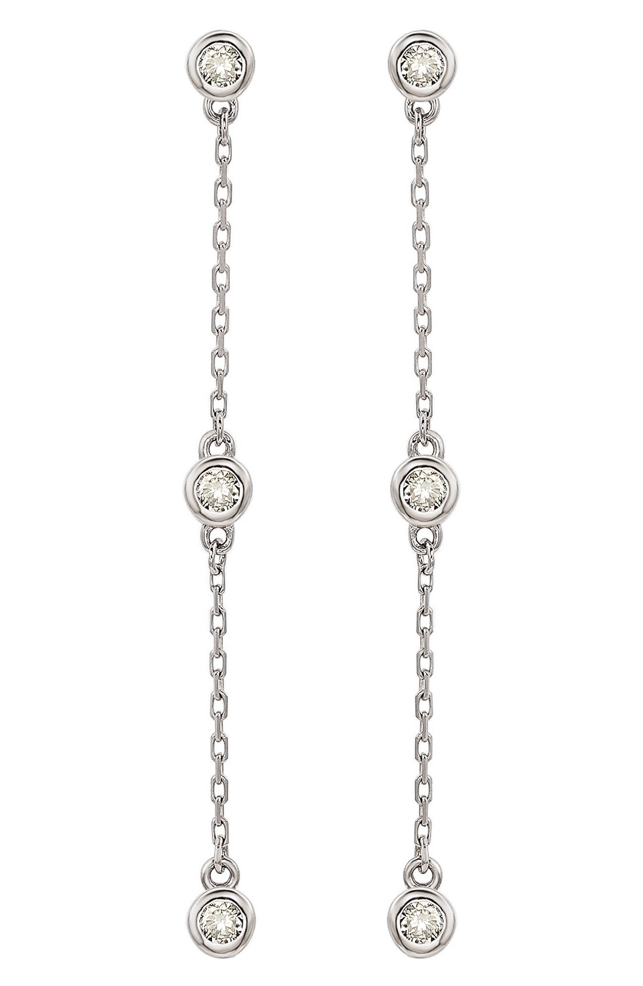 SUZY LEVIAN 14K White Gold Diamond Station Chain Drop Earrings - 0.40ct.
