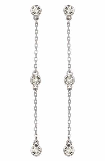 14K White Gold Diamond Station Chain Drop Earrings - 0.40ct.