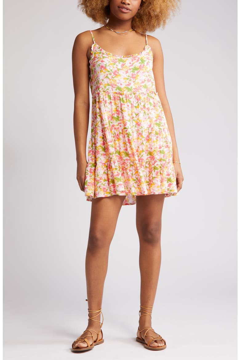 Floral Print Tiered Babydoll Sundress, Alternate, color, PINK REFLECTION FLORAL