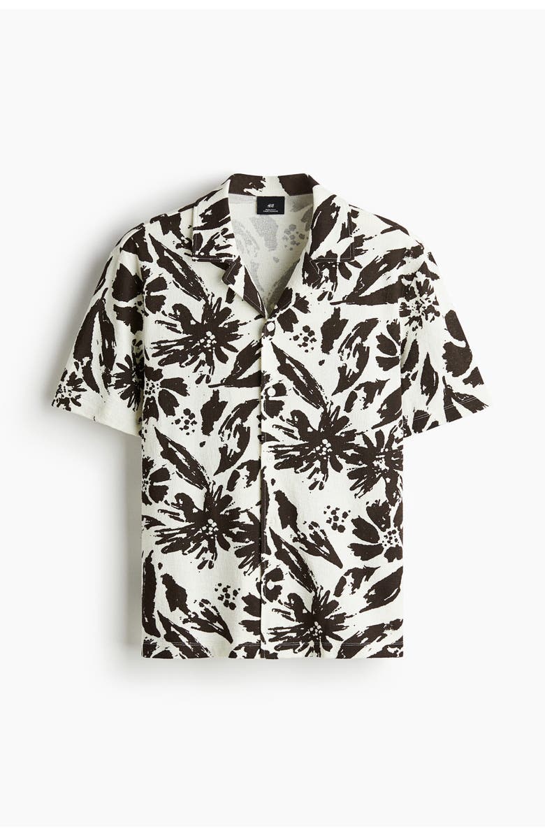 H&M Regular Fit Jacquard Resort Shirt, Main, color, White/Floral