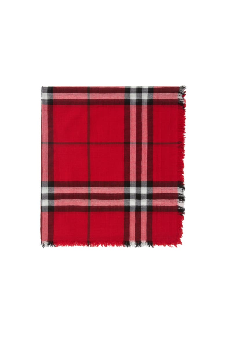 Wide Check Wool Scarf, Alternate, color, Post red