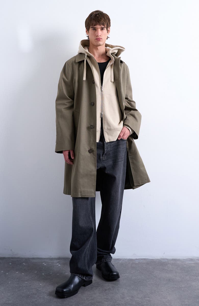 Topman Heavyweight Cotton Blend Zip Hoodie, Alternate, color, Stone