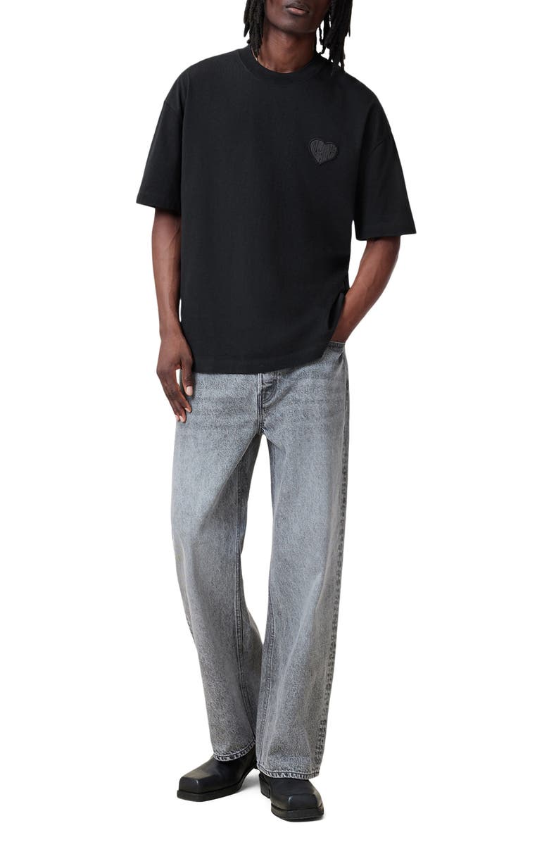 AllSaints Lover Oversize Heart Appliqué Cotton T-Shirt, Alternate, color, Washed Black