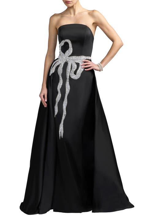 Strapless Satin Gown With Overskirt