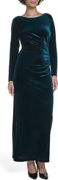 Calvin Klein Long Sleeve Ruched Velvet Gown
