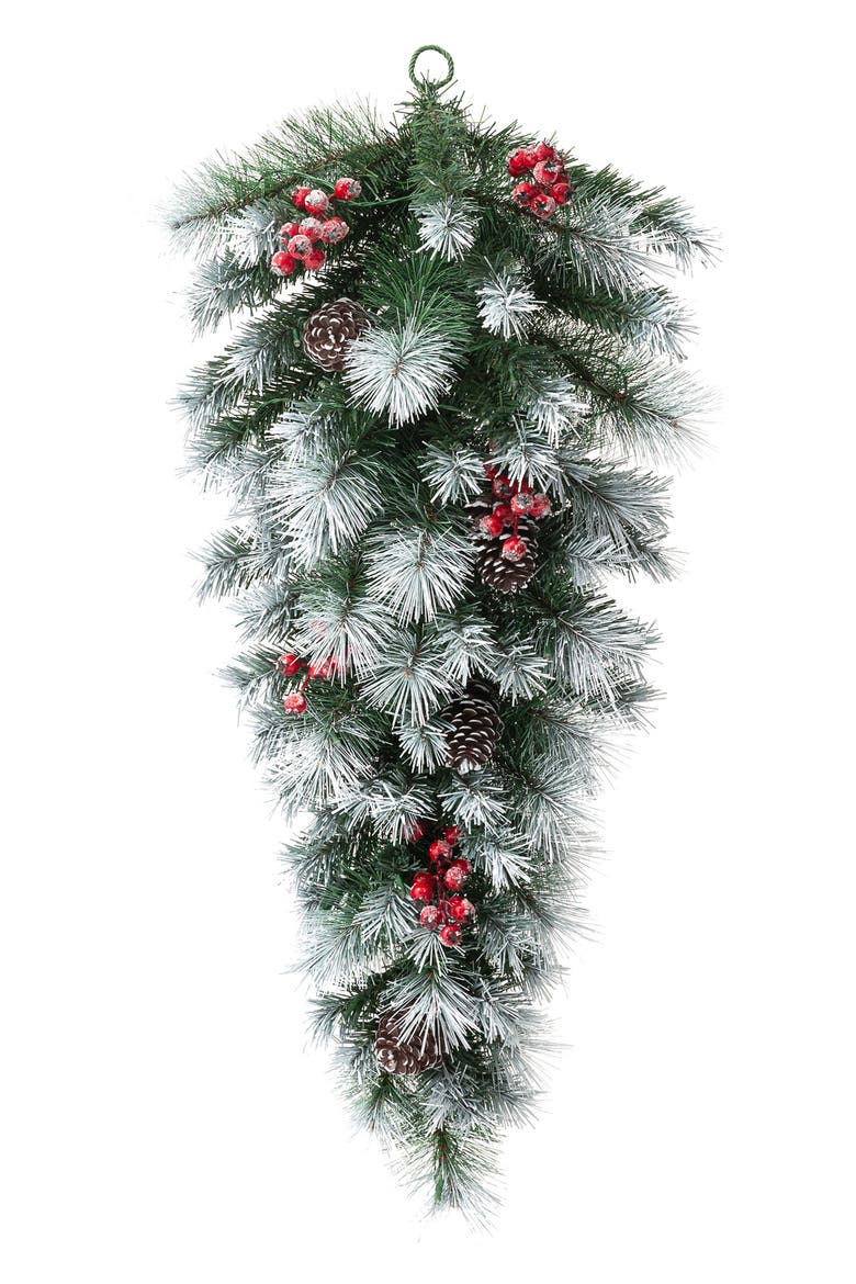 3ft Artificial Christmas Teardrop Swag With Lights and Timer, Alternate, color, Green