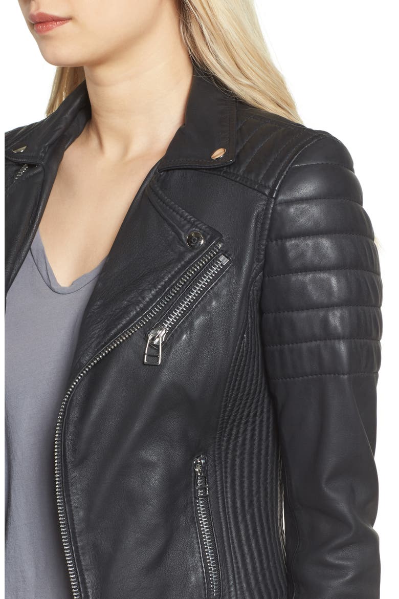 Dual Zip Leather Biker Jacket, Alternate, color, BLACK