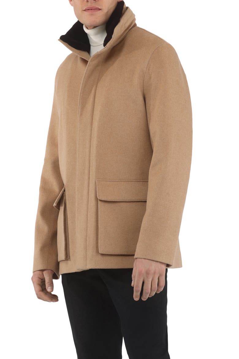 Men's Jacket Crafted from Loro Piana Wool with Detachable Genuine Shearling Collar, Alternate, color, CAMEL/BROWN