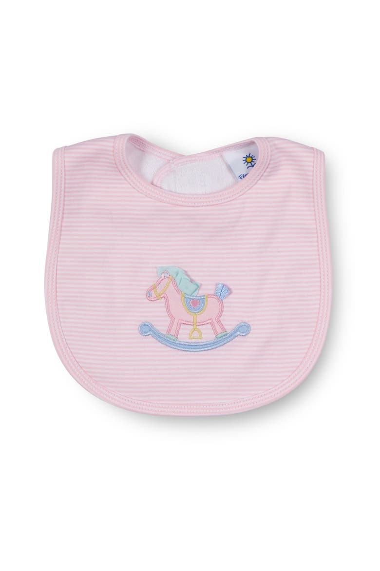 Stripe Knit Bib With Rocking Horse, Main, color, Pink, White