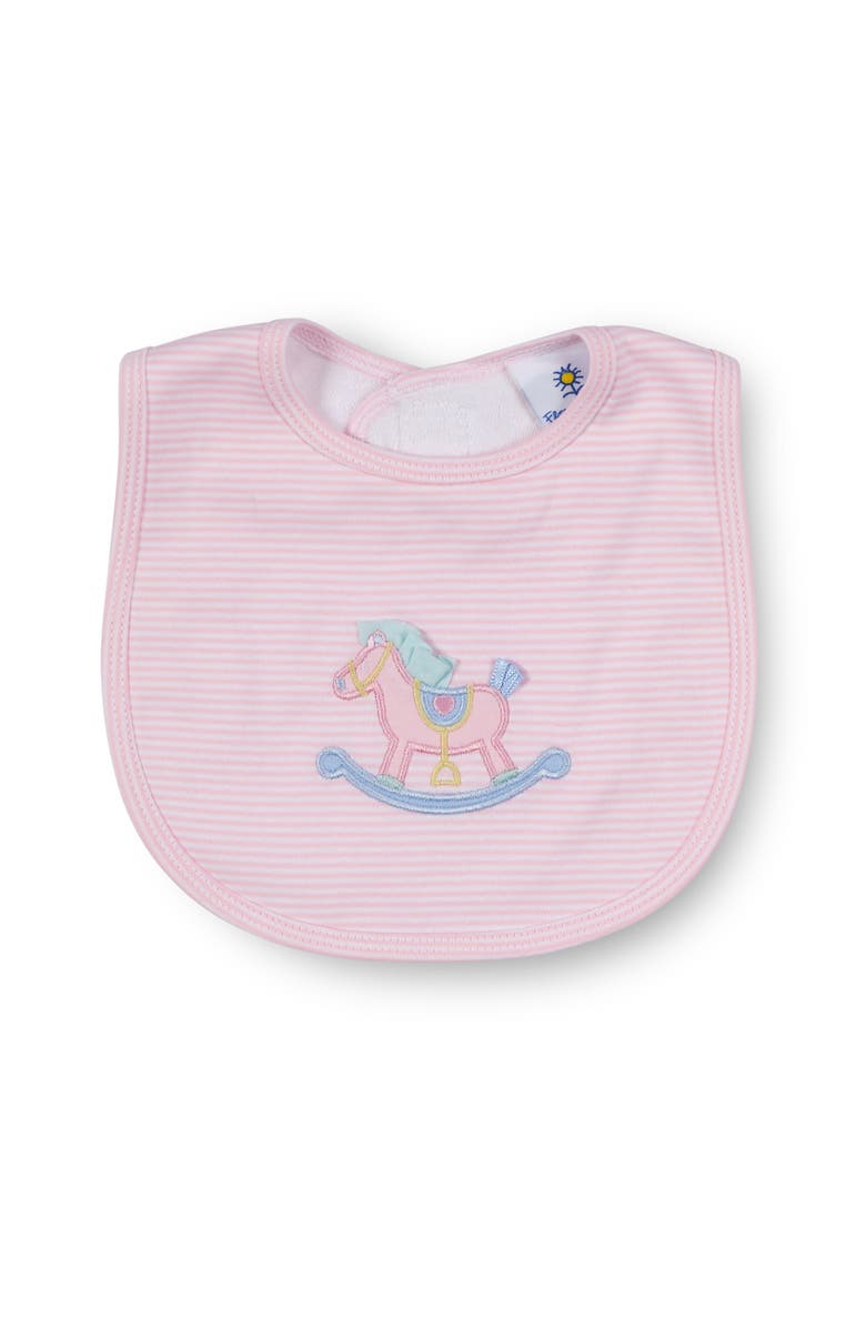 Florence Eiseman Stripe Knit Bib With Rocking Horse, Main, color, Pink, White